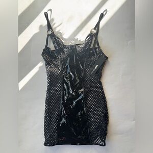 Black fishnet Mesh and Vinyl cutout lingerie Dress NWT